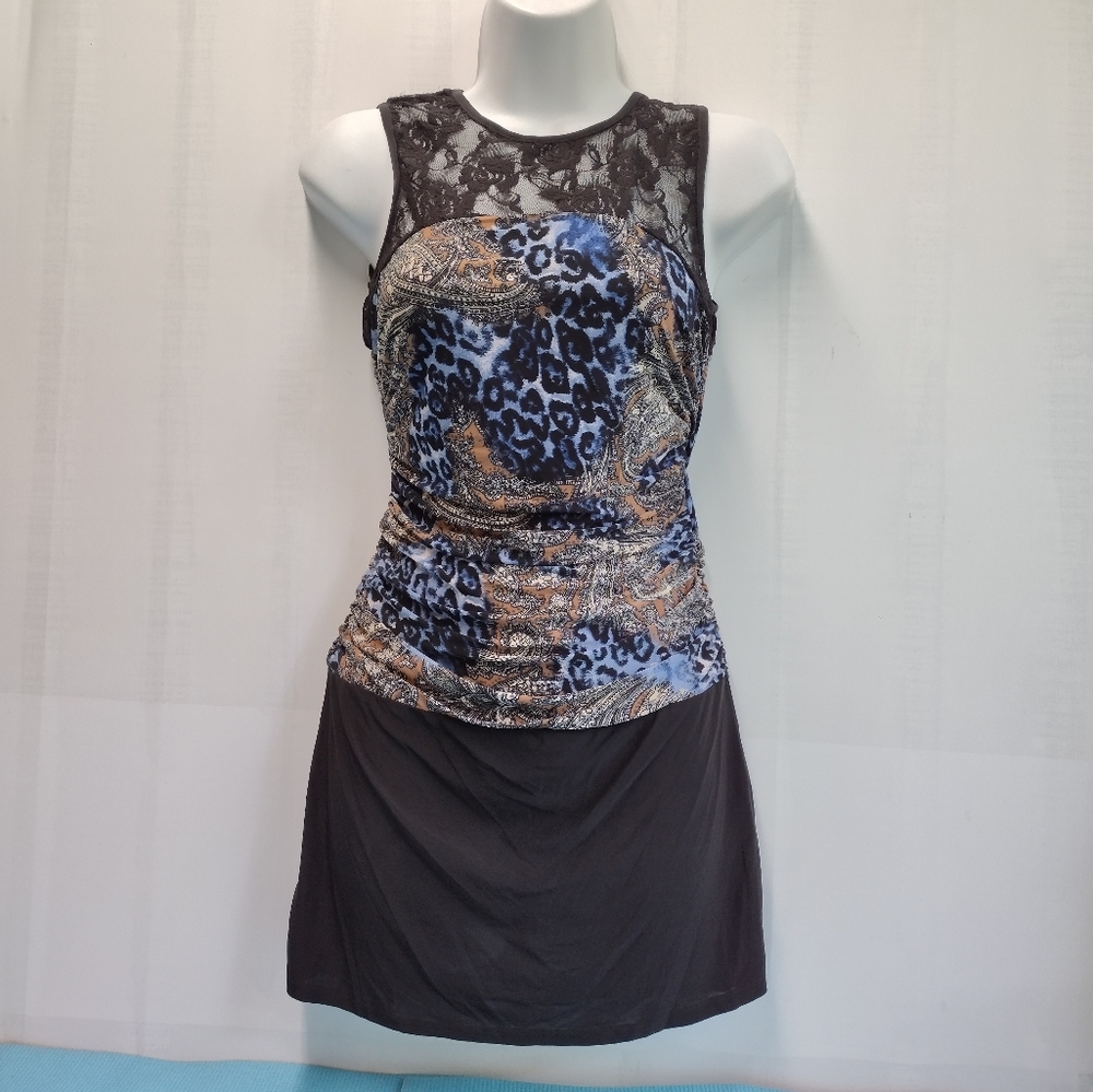 Black Koi Rushed Stretch Lace Mini Dress Size L